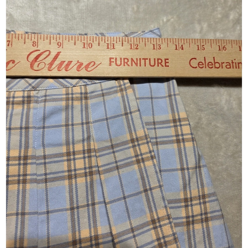 Urban Outfitters Plaid Wrap Skirt Womens Small‎ Blue Tan Pleated Mini Y2K Preppy - Picture 2 of 7
